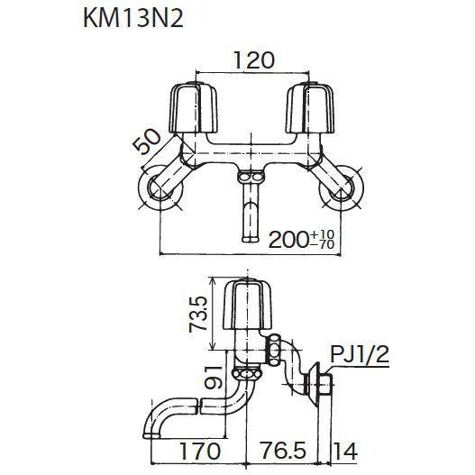 【KM13N2】 KVK 壁 2ハンドル混合水栓 2ハンドル混合栓 金具 蛇口 カラン яж∃｜biy-japan｜03