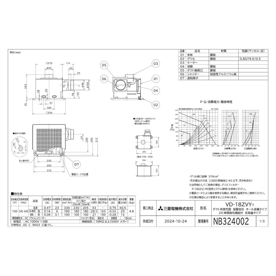 三菱電機（MITSUBISHI ELECTRIC） 【VD-18ZVY7】 ダクト用換気扇 天井 