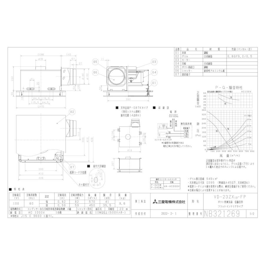 三菱電機（MITSUBISHI ELECTRIC） 【VD-23ZX13-FP】 天井埋込形換気扇