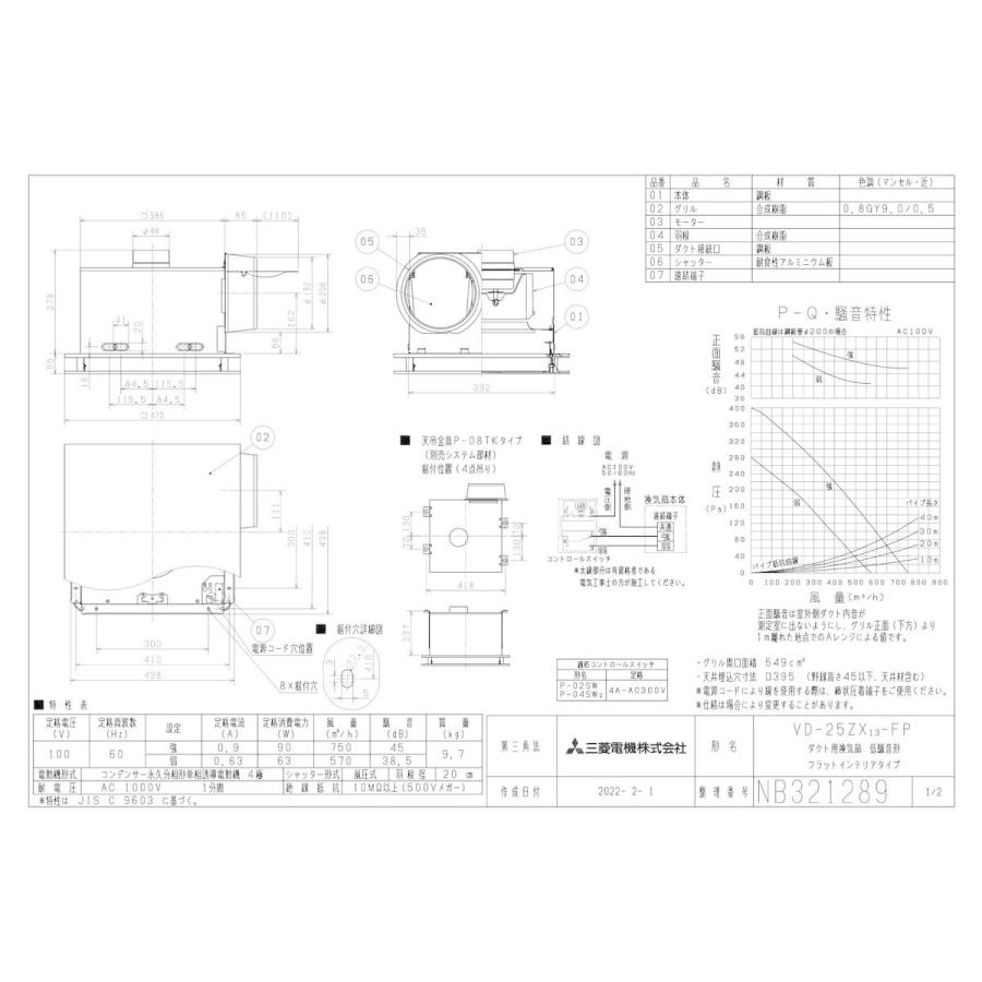 三菱電機（MITSUBISHI ELECTRIC） 【VD-25ZX13-FP】 天井埋込形換気扇
