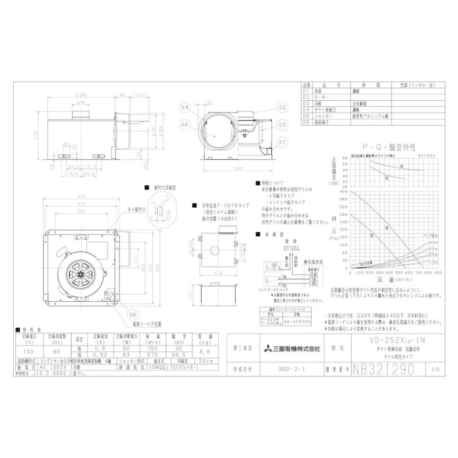 返品対応　専用 三菱電機（MITSUBISHI ELECTRIC） 【VD-25ZX13-IN】 天井埋込形換気扇