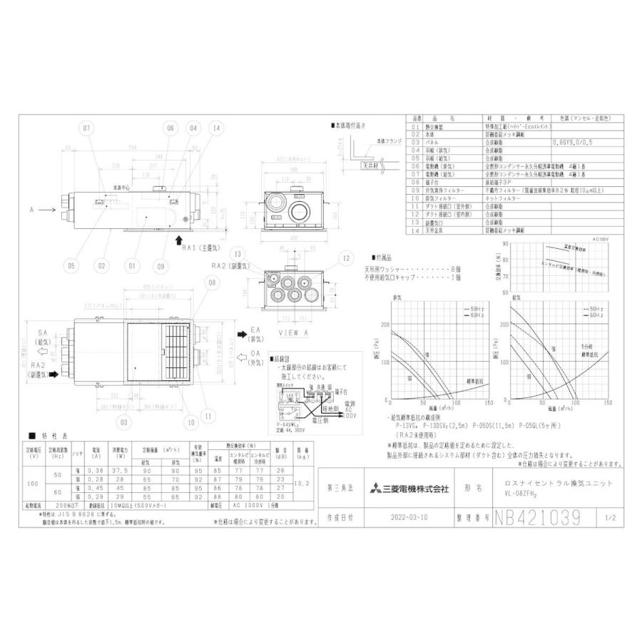三菱電機（MITSUBISHI ELECTRIC） 【VL-08ZFH2】 ロスナイ・セントラル