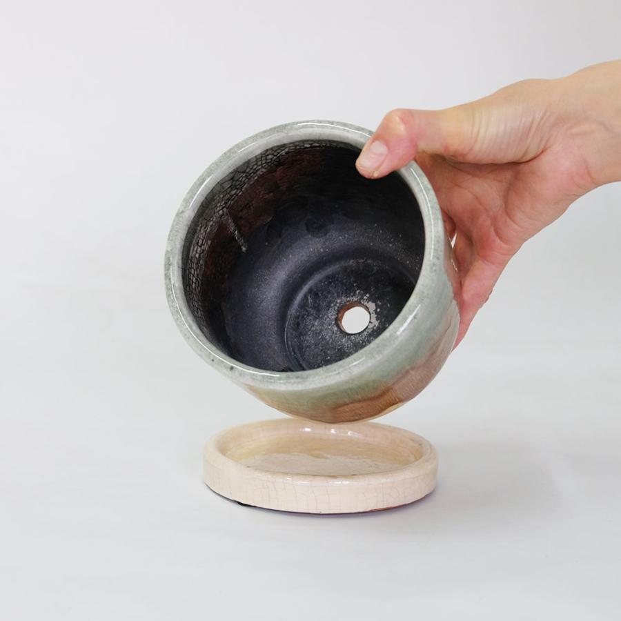 陶器鉢 おしゃれワインレッドポット14 受皿付 径14cm 高13cm