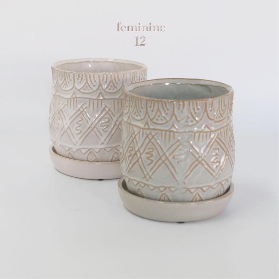 植木鉢 おしゃれ フェミニンS12 受皿付 径13cm 高13cm セミックポット