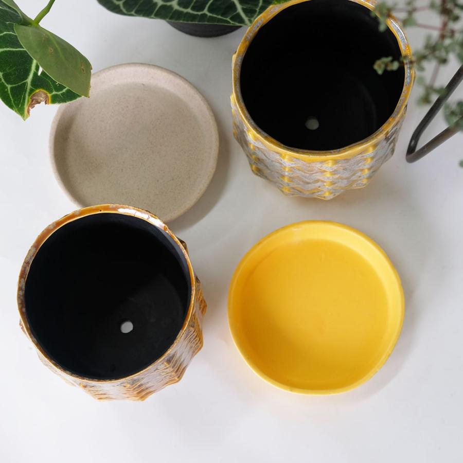 植木鉢 陶器 おしゃれラムバース14 受皿付 径14cm 高13.5cm