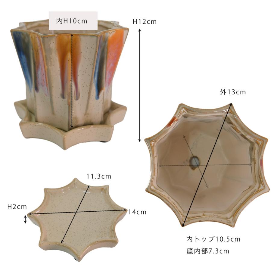 オレンジと緑のサボテン 八角形鉢 植木鉢 おしゃれ ロイヤルオクタゴン13 受皿付 ミニ鉢 ユニーク