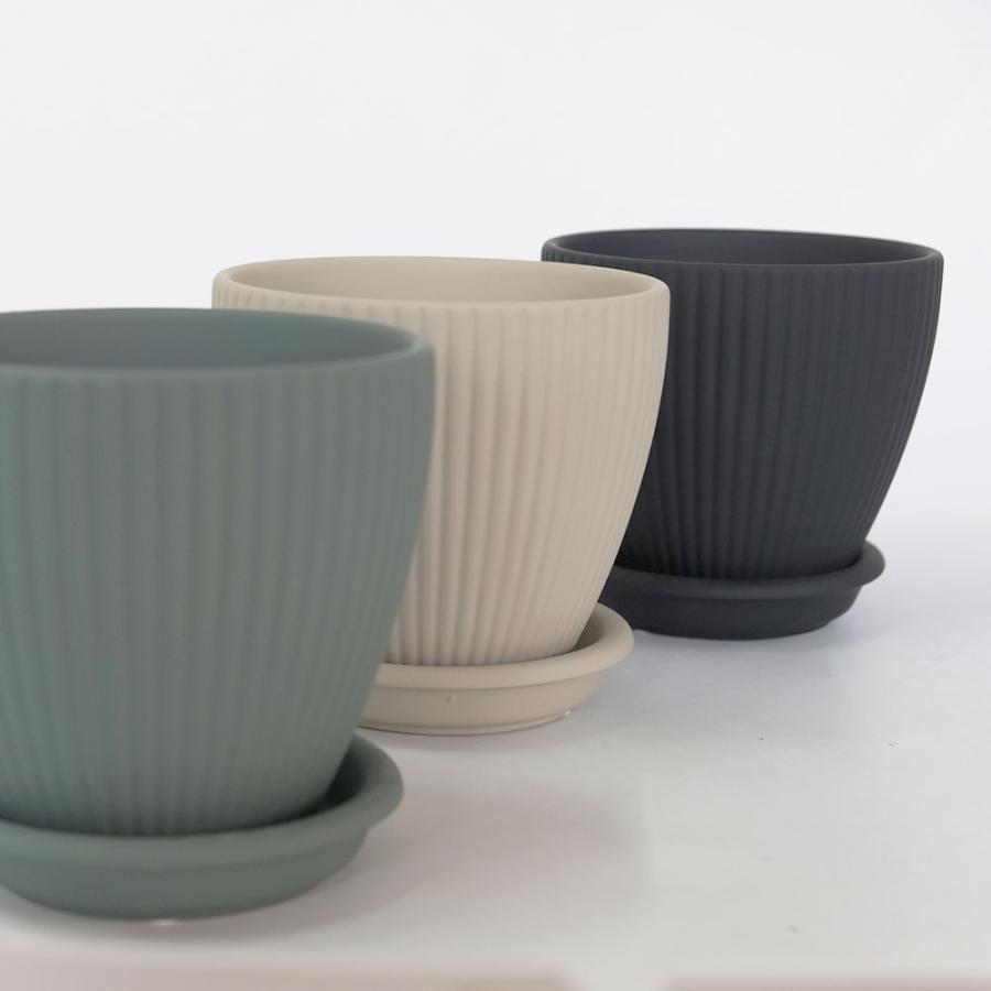 植木鉢 おしゃれ Calm15 陶器鉢 受皿付 径15cm 高14cm 底穴あり