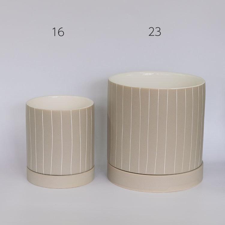 陶器鉢 ドリス23 受皿付おしゃれ シリンダー鉢 モダン 径23cm 高20cm