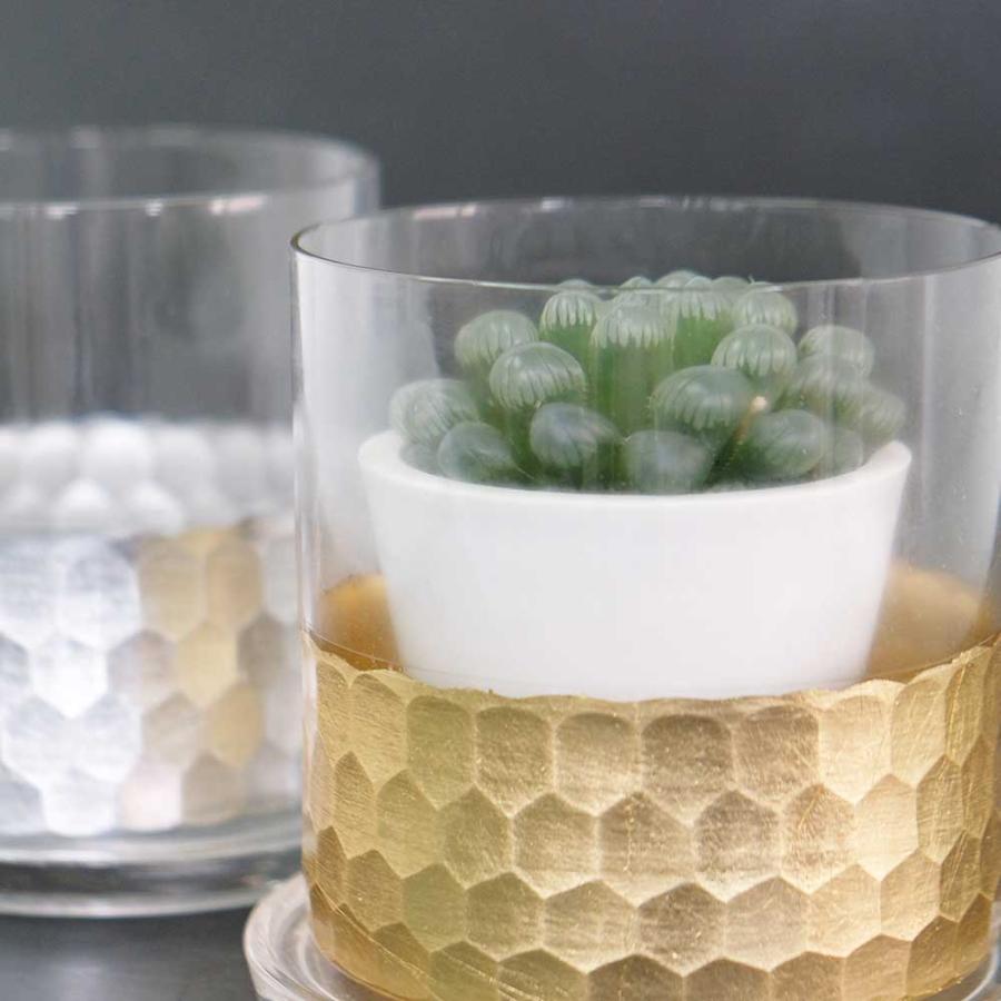 植木鉢 おしゃれ GOLD and SILVER CYLINDER 鉢 受皿付 ガラス 径10.5cm