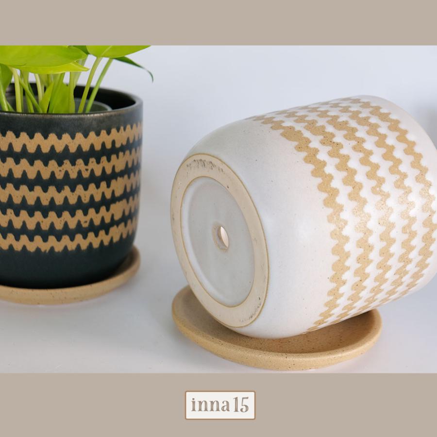 インナ15 植木鉢 陶器 おしゃれ 底穴あり 受皿付 径15cm 高14cm
