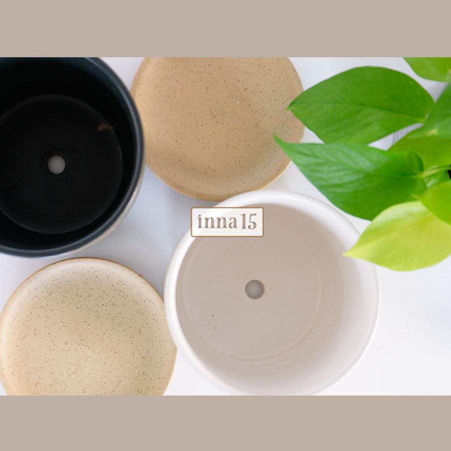 インナ15 植木鉢 陶器 おしゃれ 底穴あり 受皿付 径15cm 高14cm