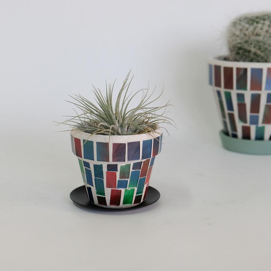 植木鉢 おしゃれ モザイクポット アイアンソーサー付 / 7 径7.5cm 高