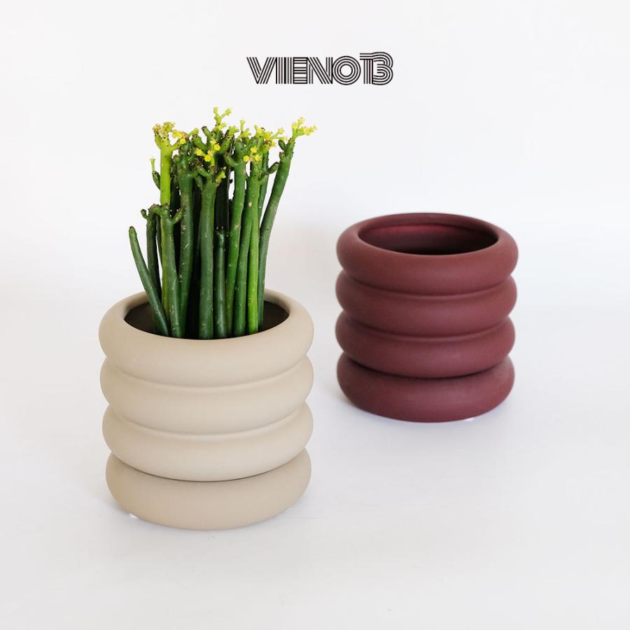 植木鉢 おしゃれ 陶器鉢 ヴィエノ13 受皿付 径13.5cm 高11.5cm 底穴