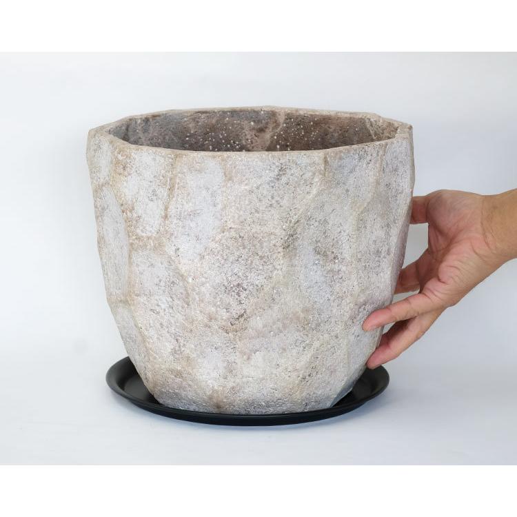 植木鉢おしゃれ アンシャル28 アイアンソーサー付【受皿付 セメント鉢