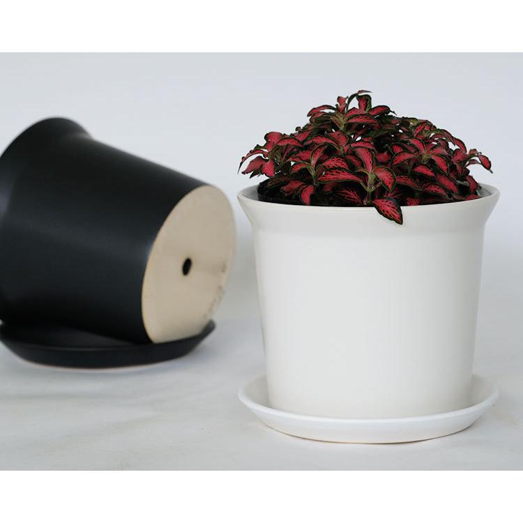 陶器鉢 ぜぜ10 受皿付 セラミック鉢 シンプル 植木鉢 径10cm 高9cm 底