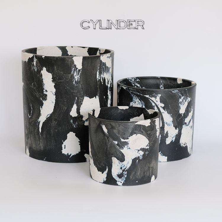 マーブルシリンダーポット16 黒白 サボテン 頑丈 おしゃれ 塊根