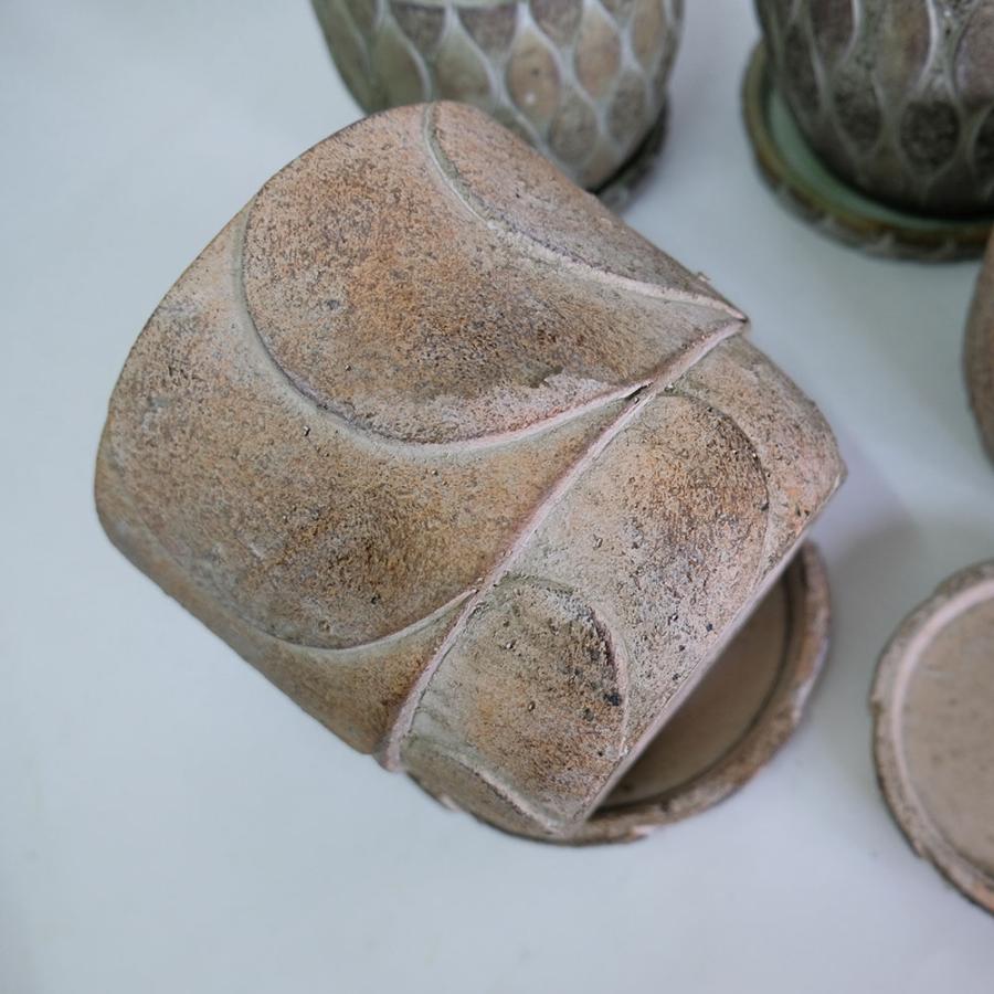 植木鉢 おしゃれ 石材調 ごつごつ 岩肌 Peculiar 受皿付 径13.5-14.5cm