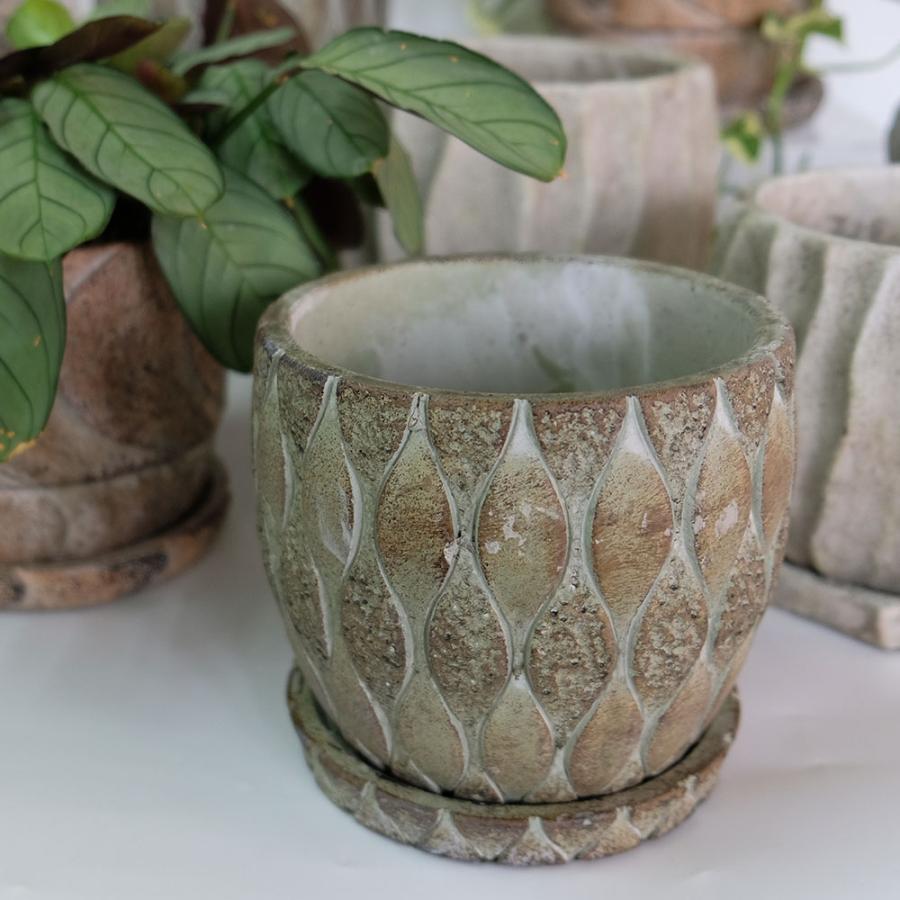 植木鉢 おしゃれ 石材調 ごつごつ 岩肌 Peculiar 受皿付 径13.5-14.5cm