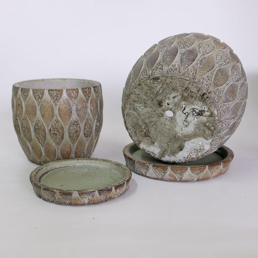 植木鉢 おしゃれ 石材調 ごつごつ 岩肌 Peculiar 受皿付 径13.5-14.5cm