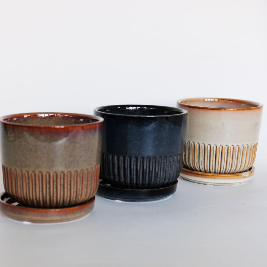 植木鉢 おしゃれ STREAK POT & SAUCER 12cm 4号 陶器鉢 受皿付 シック
