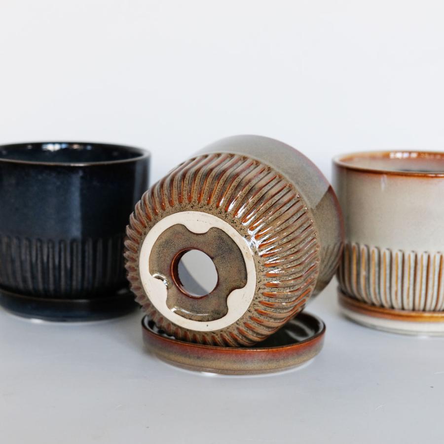植木鉢 おしゃれ STREAK POT & SAUCER 12cm 4号 陶器鉢 受皿付 シック