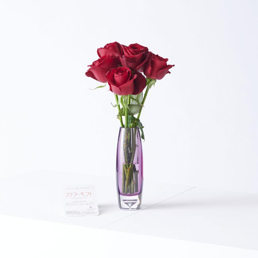 花瓶フラワー・フラワーベース　丸シリンダー（紫）　赤バラ7本｜biz-hana｜03