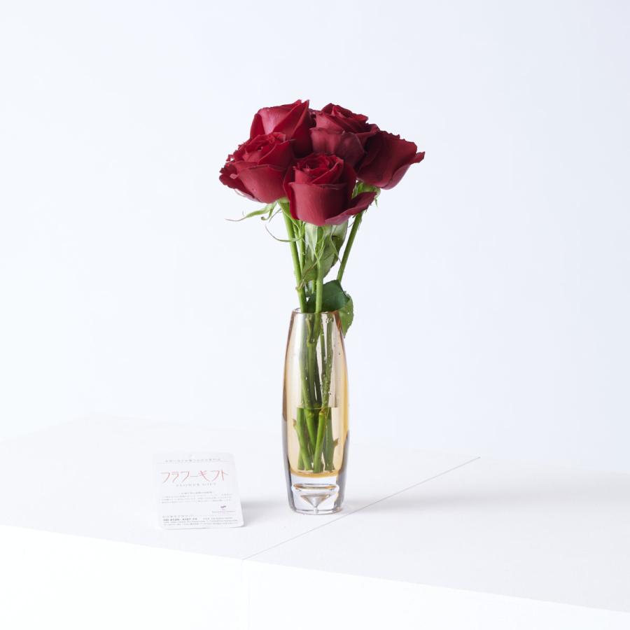 花瓶フラワー・フラワーベース　丸シリンダー（アンバー）　赤バラ7本｜biz-hana｜03