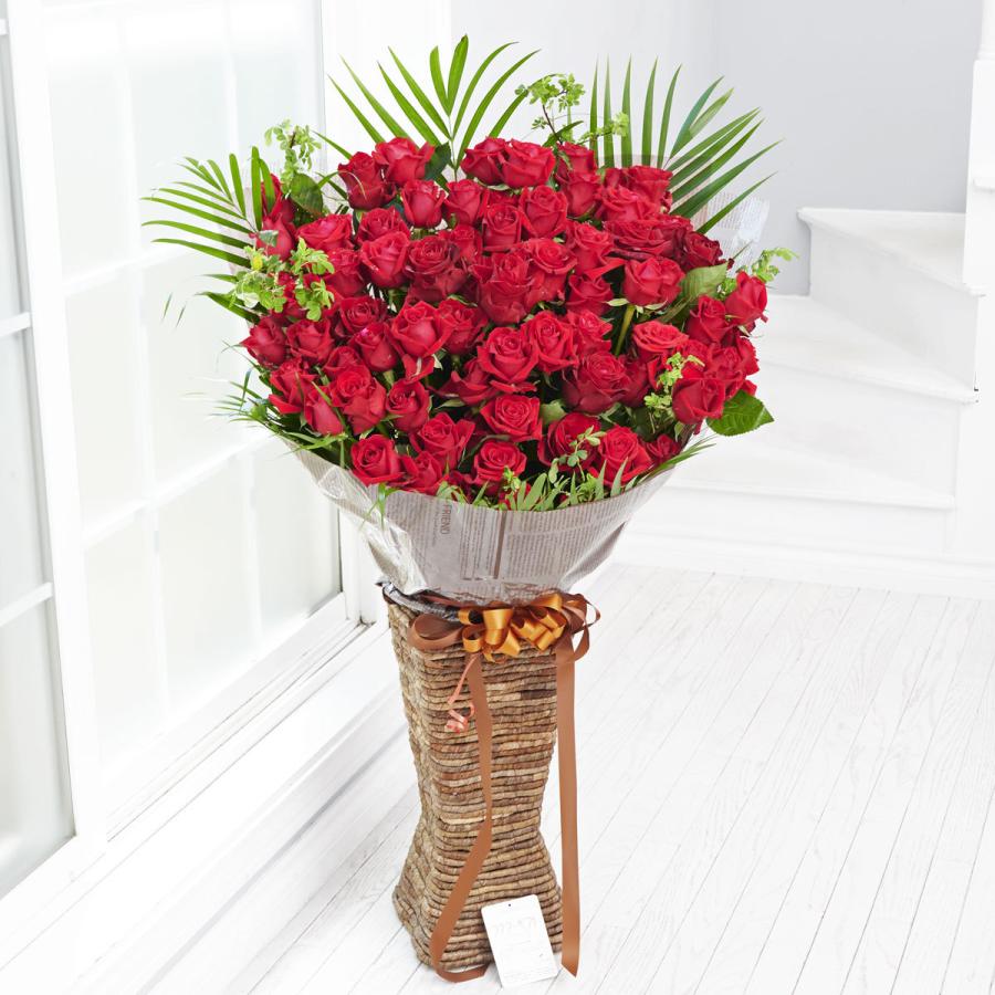 高級 バラ 薔薇 スタンド花 スクエアタイプLサイズ（赤バラ70本） 開店