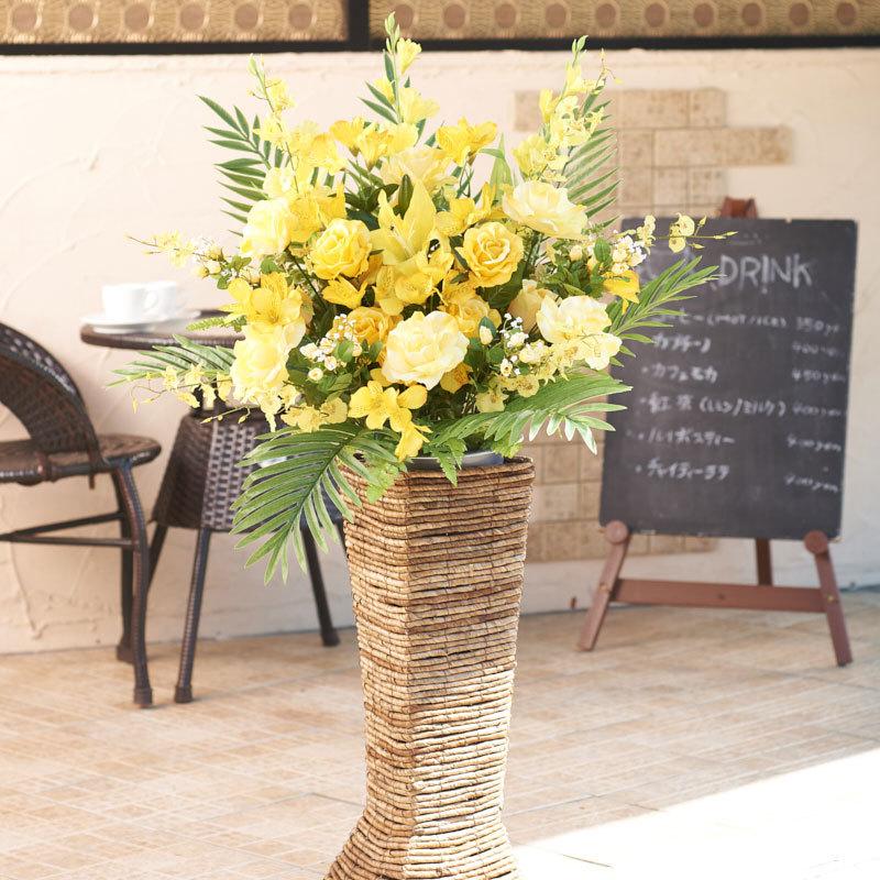 造花アート スタンド花 スクエアスタンドm 黄色系 冬バーゲン 特別送料無料