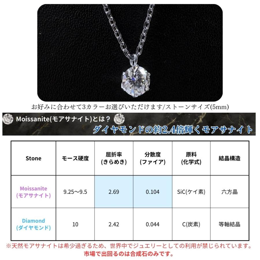 モアサナイト ネックレス ステンレス つけっぱなし ステンレスネックレス 金属アレルギー対応 錆びないネックレス レディース 一粒 ストーン 5mmの画像