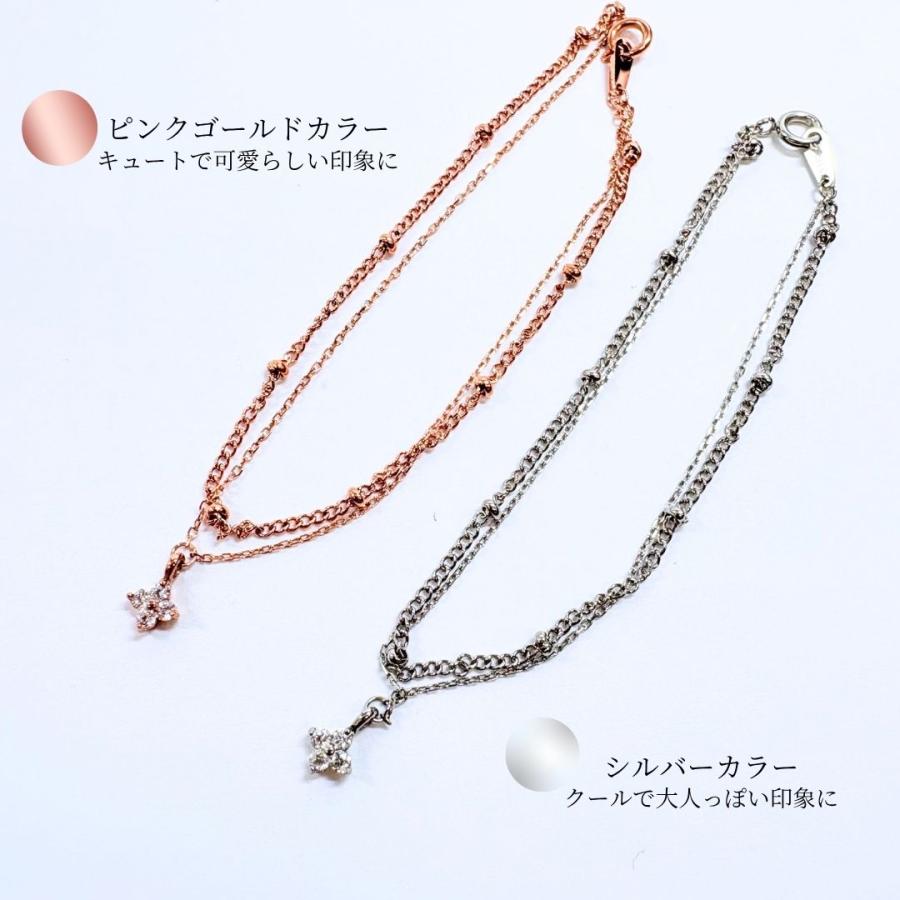 ブレスレット レディース 華奢 花 フラワー ステンレス つけっぱなし シルバー ピンクゴールド 金属アレルギー対応 50代 40代 30代 20代_4