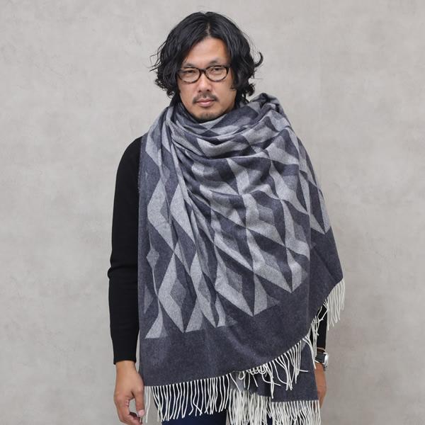 ダンヒル Dunhill カシミア100 大判 ストール 総柄 メンズ グレー ホワイト ストール ブランド