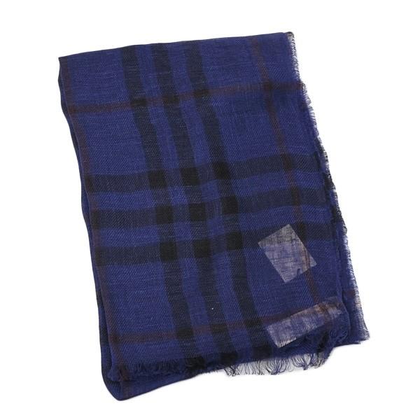 バーバリーburberry リネン100 チェックストールサファイアブルー メンズ Sapphire Blue Check Ss02 Supersport Tn