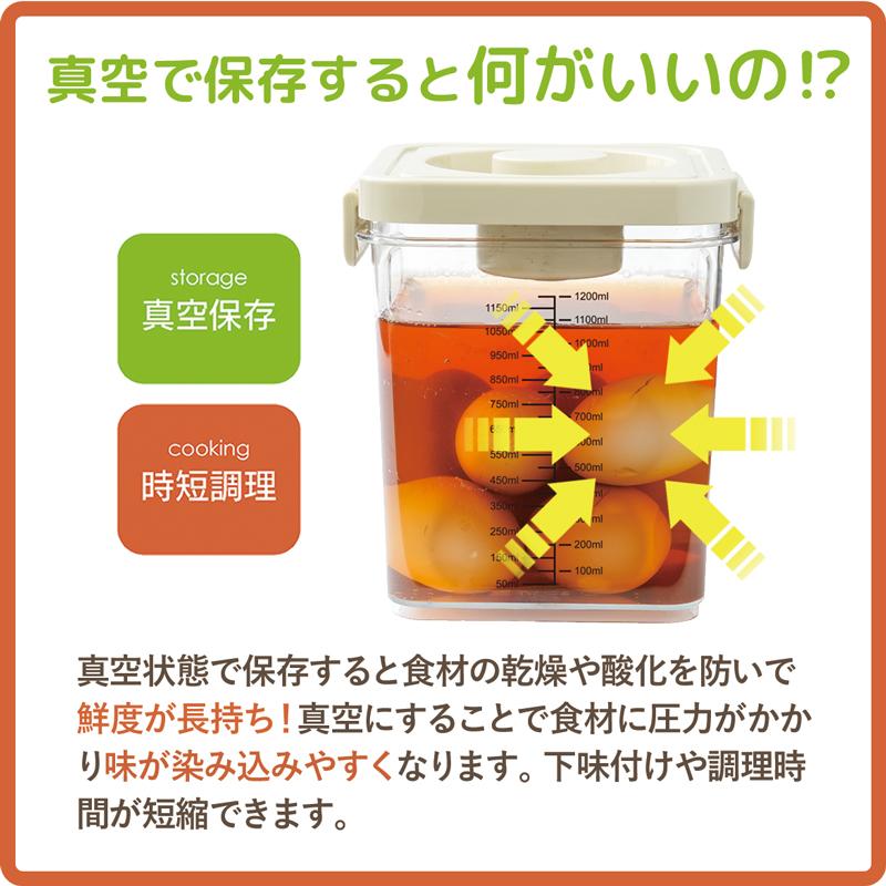 選べる2サイズ プッシュ式 真空保存容器 PET製 重なる 1200mL / 700mL