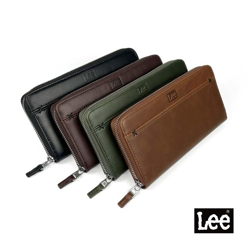ブラウン Lee リー クロスステッチ ラウンド 長財布 リアルレザー0691 Lee（リー） 財布 メンズ 長財布 本革 ラウンドファスナー クロス