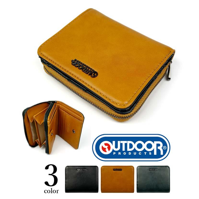 財布 メンズ 二つ折り OUTDOOR アウトドア ラウンドファスナー 小銭入れ 合皮皮革 | OUTDOOR PRODUCTS