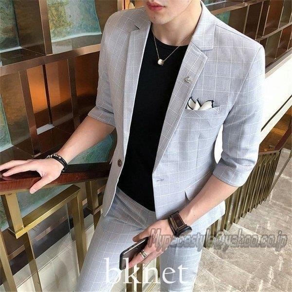 カジュアルスーツ メンズ シングルボタン 2点セット シングルスーツ チェック柄 イギリス風 結婚式 パーティ カジュアル 人気 シンプル 春 夏 秋 個性 Renandfoundation Org