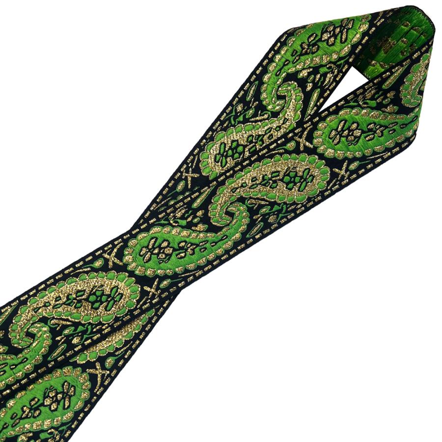 チロリアンテープ 幅50mm 幅広 緑 黒 ゴールド アジアン ペイズリー柄