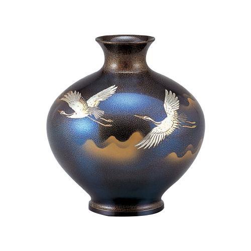 高岡銅器 銅製花瓶　伊井富雄作　福丸形　鶴　95-10(10556円)