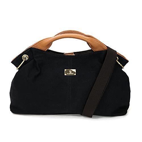 Ninon ニノン トートバッグ ナイロン レディース キャンバス 2way ナイロン 布 トート リッチなレザーの持ち手で大人顔デザイン レディースファッション プレート付き バッグ ショルダーバ A B097b9c2pz 2416 ブラックバード