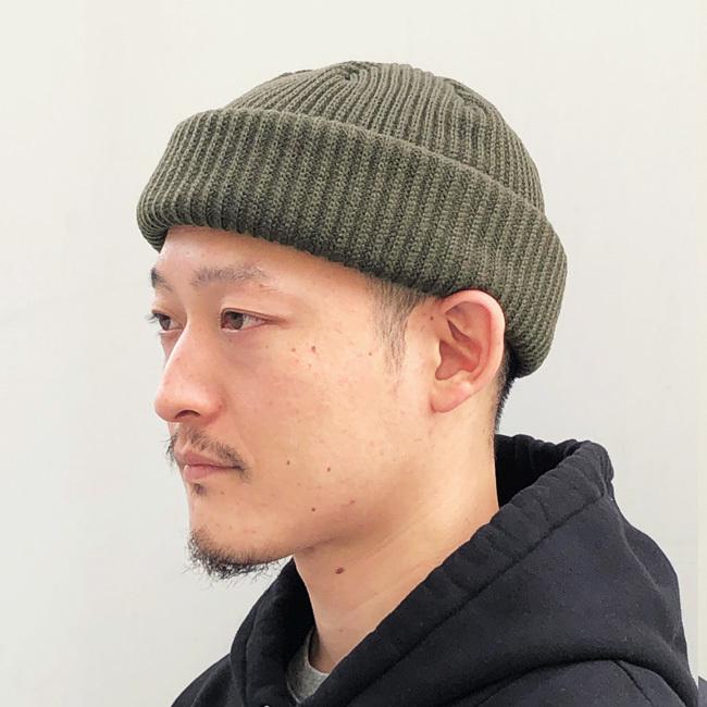 ADVANCE アドバンス　ACRYL BEANIE アクリルビーニー　OLIVE　ワッチキャップ　くるくるビーニー　ニット帽　オリーブグリーン　ミリタリーグリーン｜blackannyfujisawayh｜02