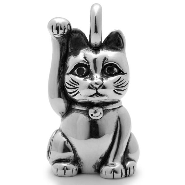 和柄シルバーアクセサリー 然 / 福招き猫ペンダント 右手挙げ : BLACK