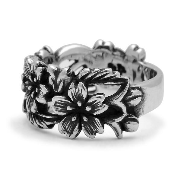 シルバーリング　夜桜　17号　刻印あり　和柄シルバーアクセサリー然　ユーズド 和柄シルバーアクセサリー 然 / 枝垂桜 リング : BLACK BARTS