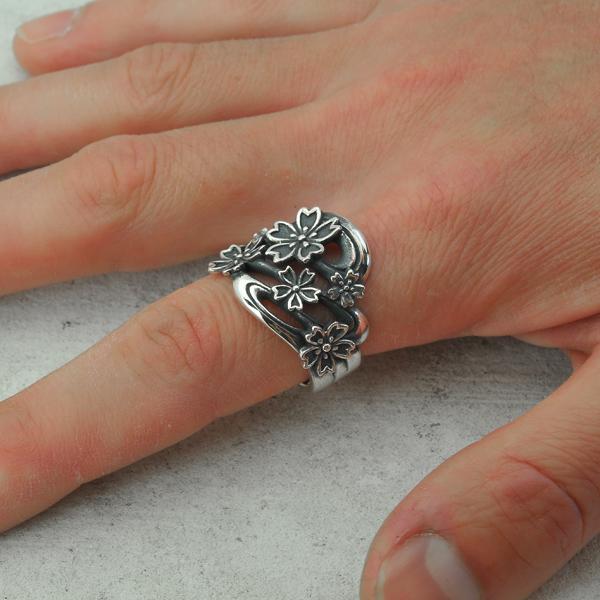 然　シルバーリング　夜桜リング　大 和柄シルバーアクセサリー 然 / 夜桜 リング メンズ : BLACK BARTS