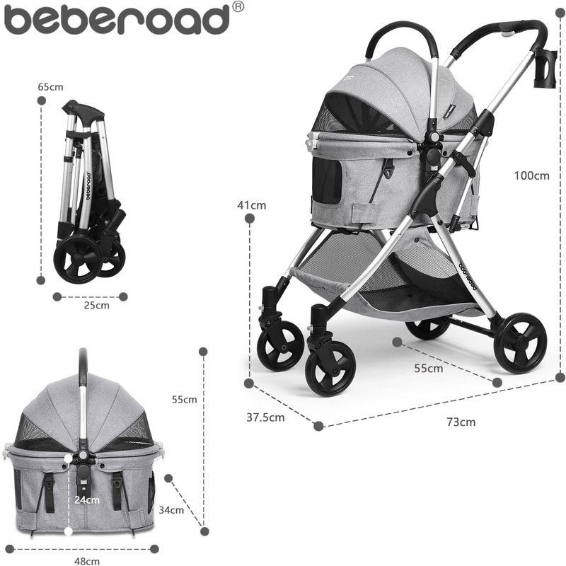 Beberoadペットカート ペットバギー 多機能折りたたみ式猫小型犬ペットベビーカー 取り外し可能なバスケット 金属製のハンドル 3way Beberoadペットカート 3way N1102512103(10169円)