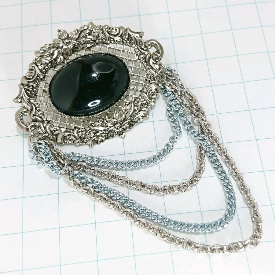 送料無料)ビンテージ☆ブラックストーン チェーン☆アンティーク