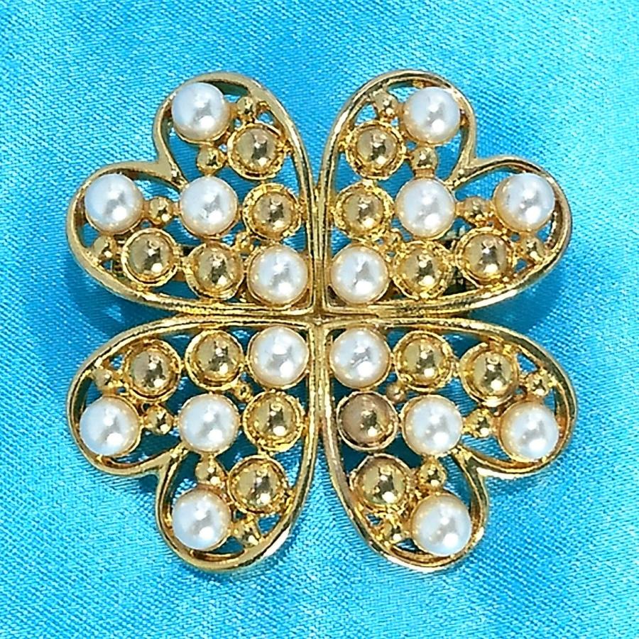 送料無料)ビンテージ☆クローバーモチーフ☆アンティーク ブローチ
