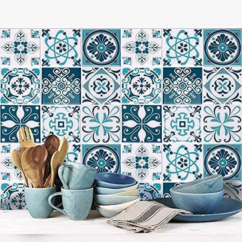 誕生日プレゼント 売れ筋 モロッカン 花柄ブルー D 壁紙シール 3d はがせる タイルシート 防水 洗面所 耐熱 キッチン タイルシール Morcart 壁紙 Www 11thspace Com