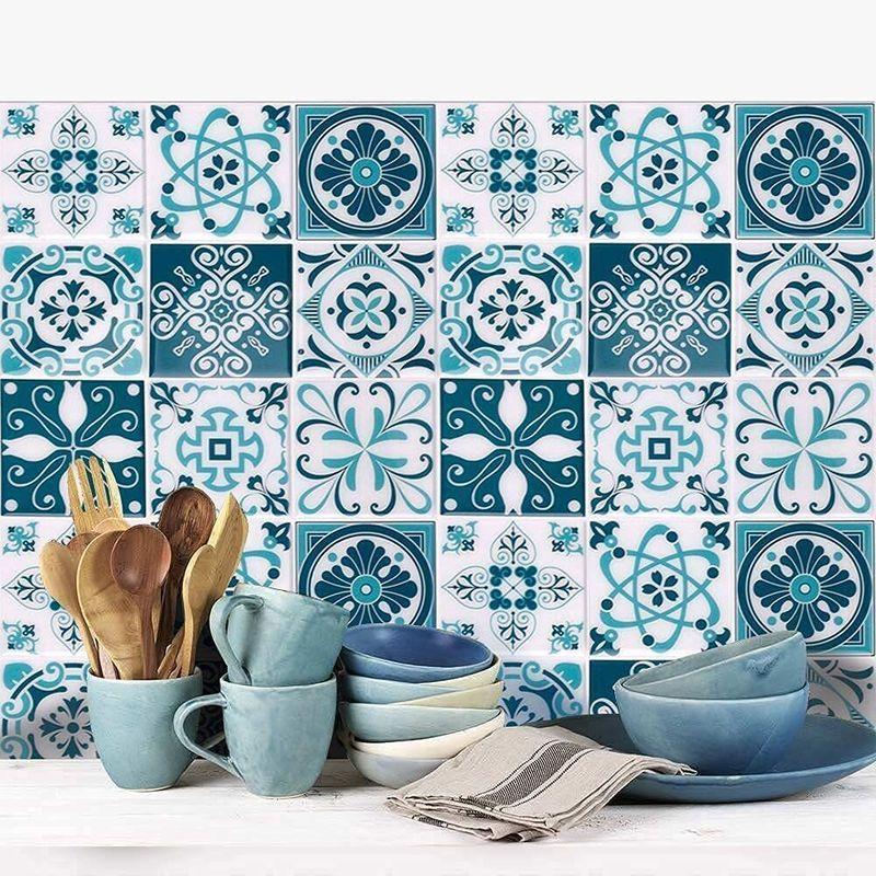 誕生日プレゼント 売れ筋 モロッカン 花柄ブルー D 壁紙シール 3d はがせる タイルシート 防水 洗面所 耐熱 キッチン タイルシール Morcart 壁紙 Www 11thspace Com