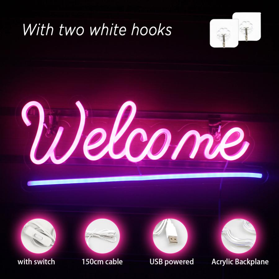 Welcome ネオンサイン 壁の装飾ネオンライト Ledナイトサイン USB